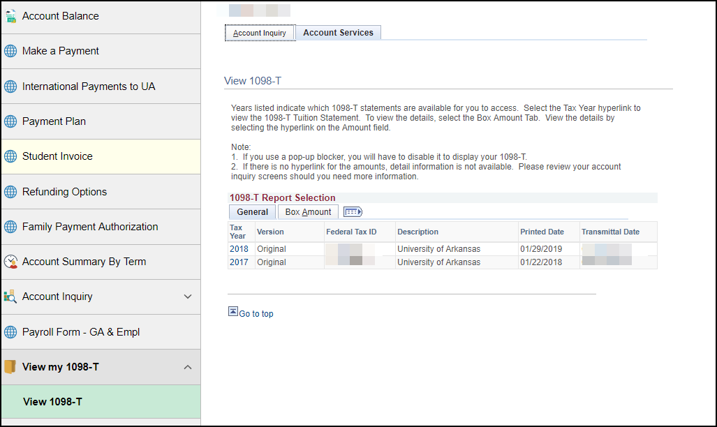 screenshot of 1098-T page