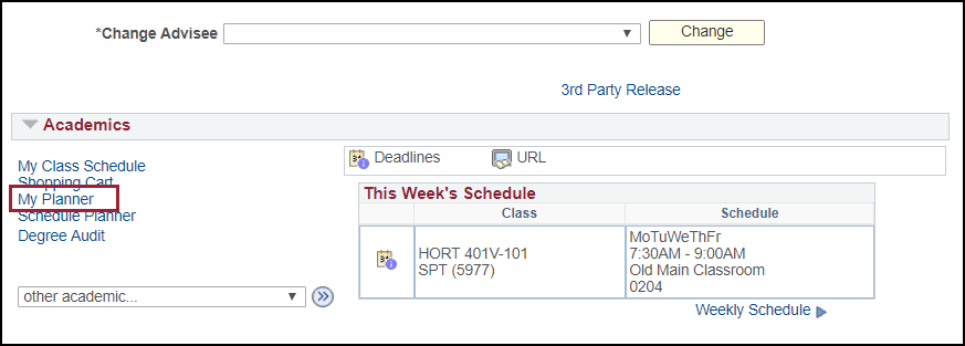 Screenshot highlighting the My Planner link