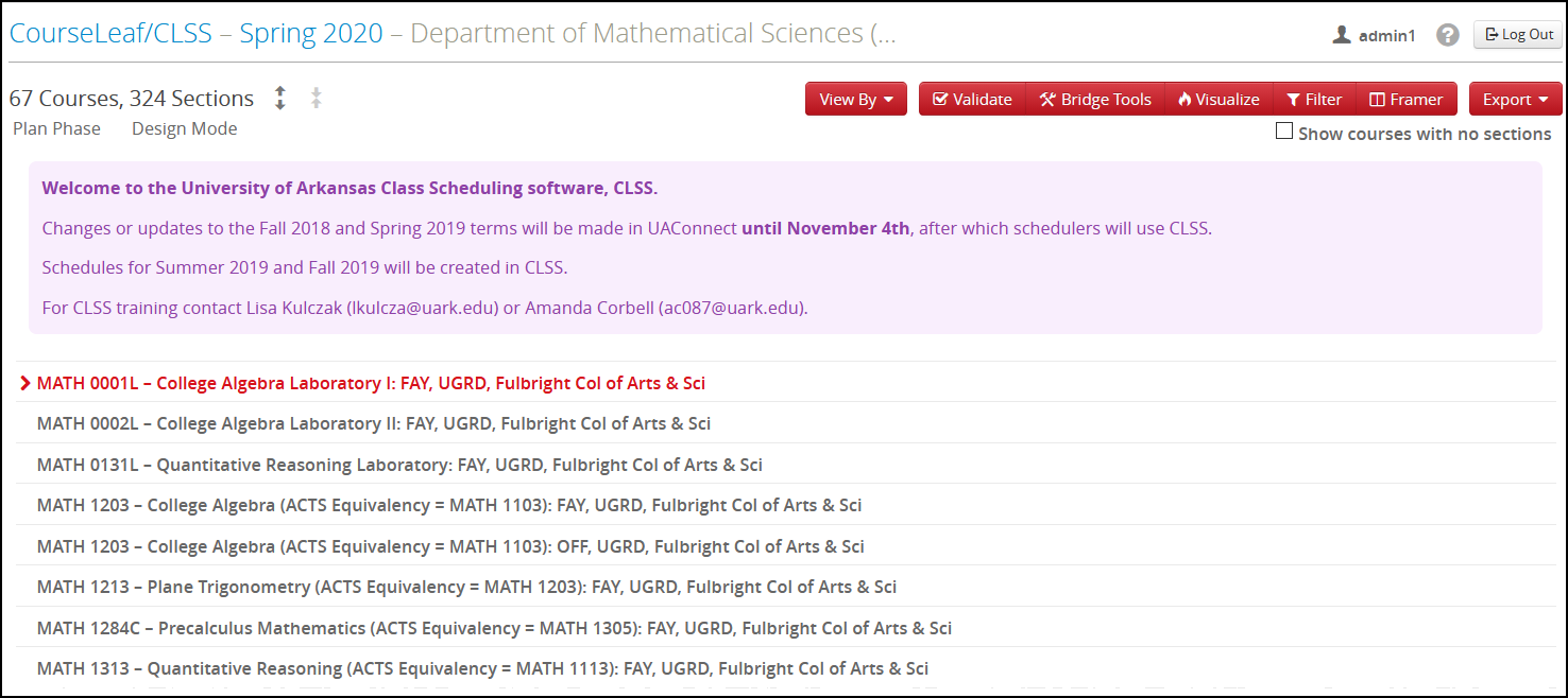 selected department