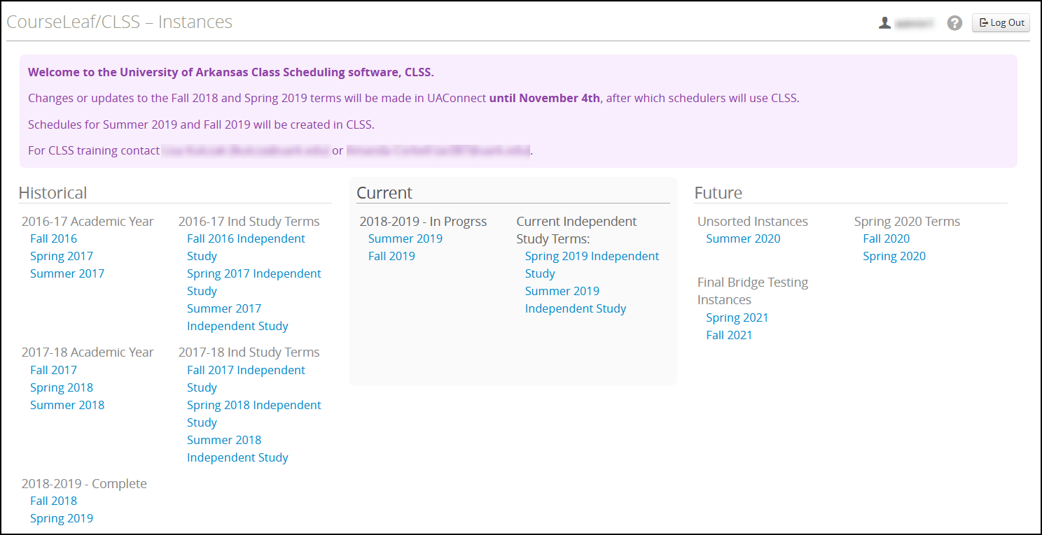 screenshot of CLSS instances page