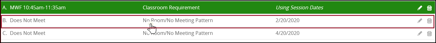 class meeting pattern listed