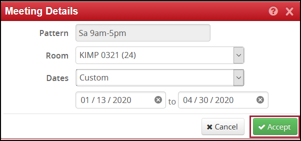 screenshot of Meeting Details Accept button