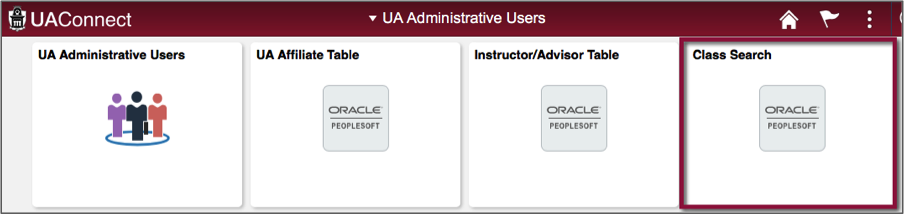 Screenshot highlighting the Class Search tile