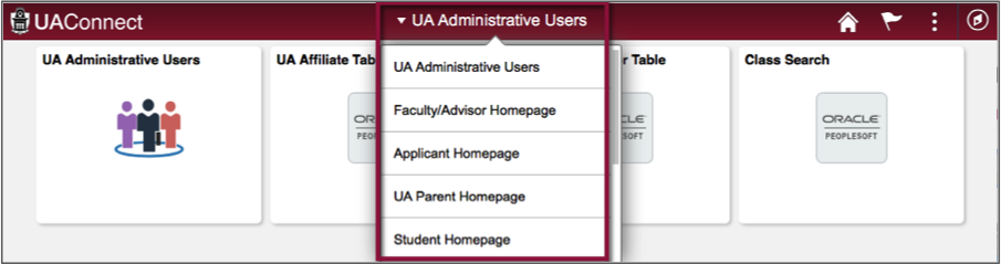 Screenshot highlighting the Homepage drop-down menu