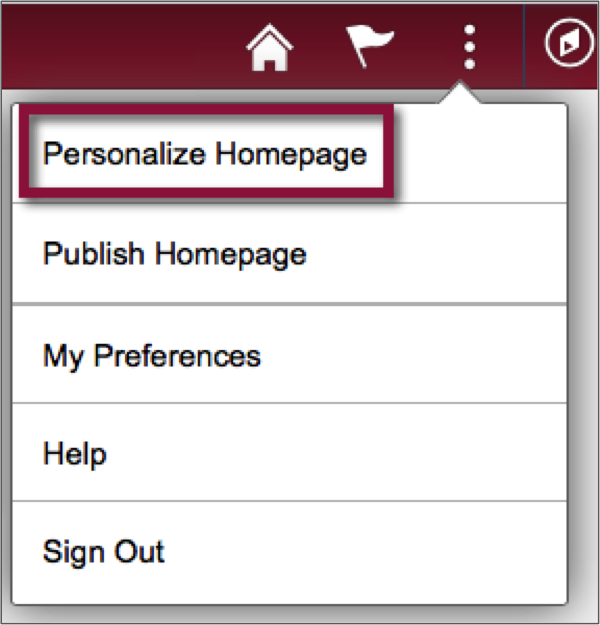 Screenshot highlighting the Personalize Homepage option in the menu