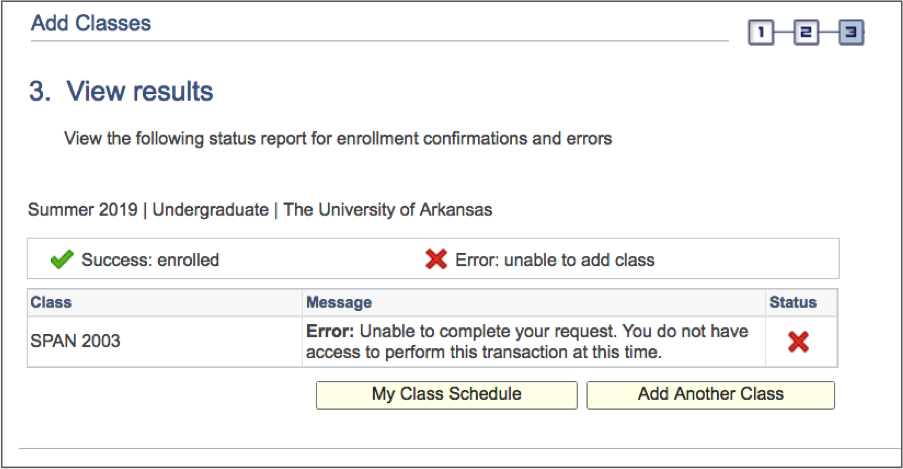 screenshot of error marked with red X