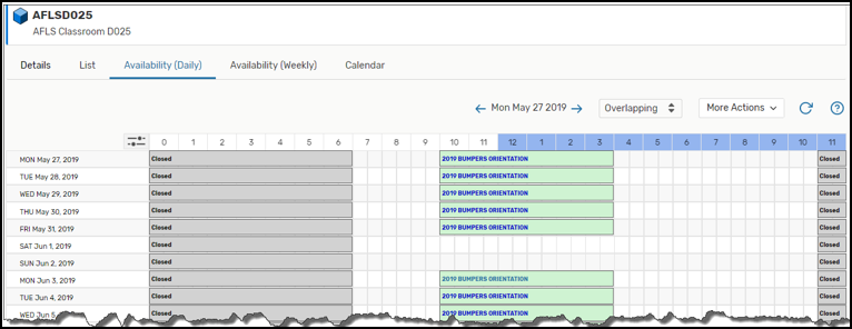 screenshot of the availability results