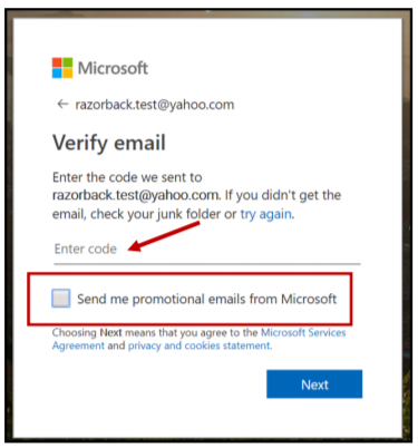 Microsoft Verify email request