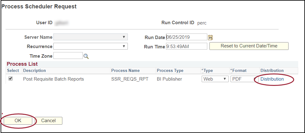 Screenshot of Process Scheduler Request Distribution link and OK button