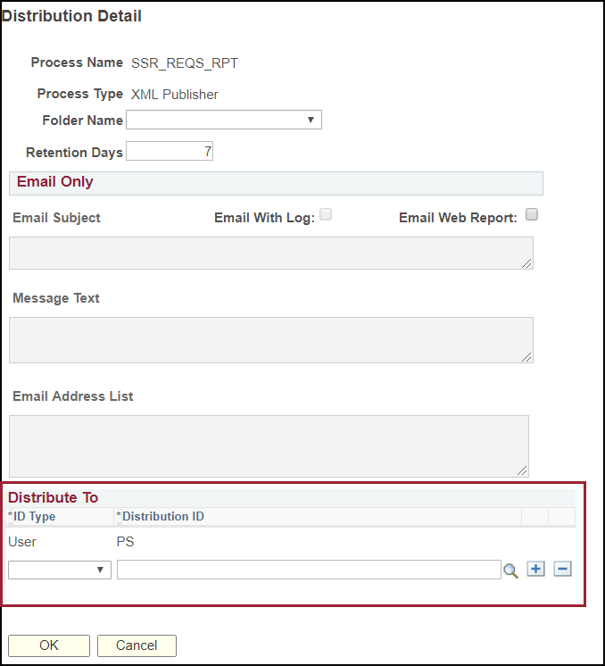 Screenshot of Distribute To User menu and Distribution ID field