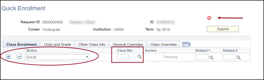 quick enrollment input screen