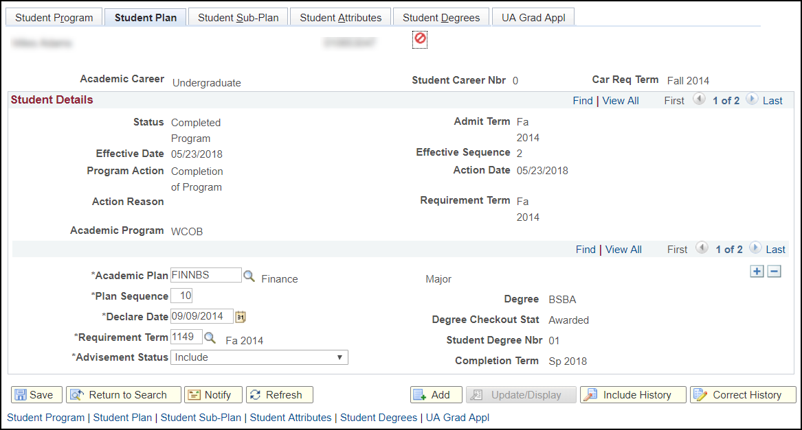 viewing the academic plan