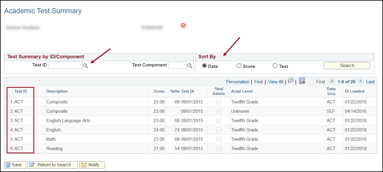 academic test summary screenshot 