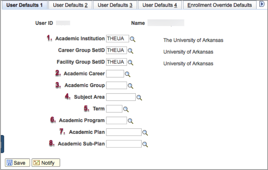 Screenshot of User Default 1 page